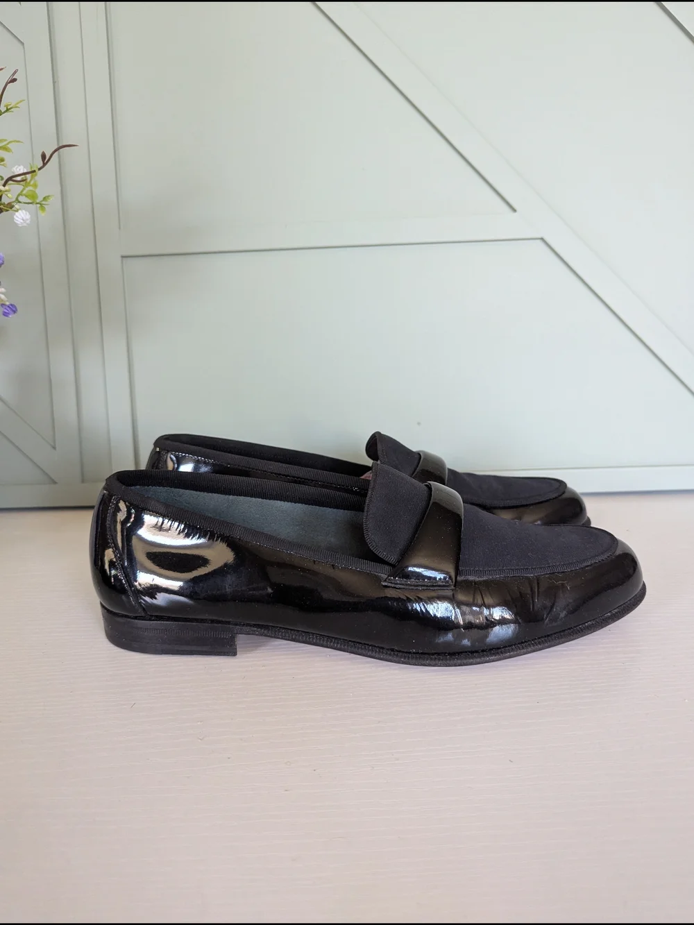 Salvatore Ferragamo Black Patent & Fabric Slip-On Loafers